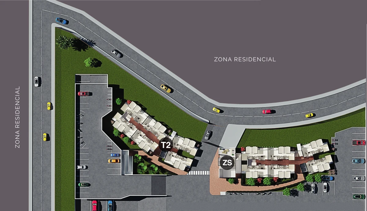 Plano de implantación de Oporto: Torre 2, zona social (ZS) y zona residencial